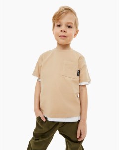 Бежевая базовая футболка Standard с карманом для мальчика Gloria jeans