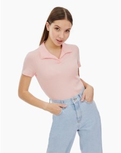 Розовое базовое поло в рубчик для девочки Gloria jeans