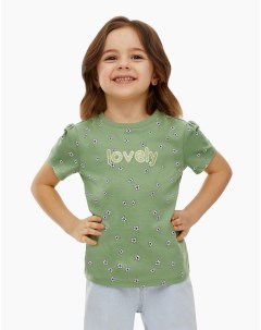 Зелёная футболка с цветочным принтом для девочки Gloria jeans