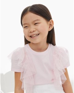 Светло розовая футболка с оборками из сетки для девочки Gloria jeans