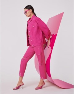 Ярко розовый джинсовый жакет куртка oversize женский Gloria jeans