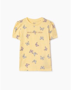 Жёлтая футболка с бабочками для девочки Gloria jeans