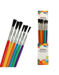 Набор кистей нейлон 6 штук плоские с пластиковыми цветными ручками Calligrata