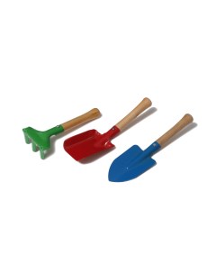 Набор садового инструмента 3 предмета грабли совок лопатка длина 20 см деревянная ручка Greengo