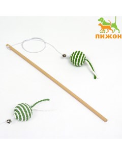 Дразнилка удочка с шариком на деревянной ручке зеленая белая Пижон