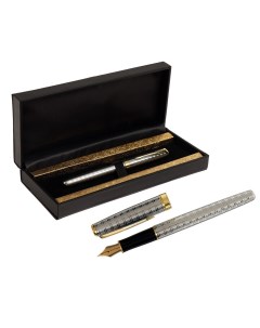 Ручка подарочная перьевая в кожзам футляре корпус серебро с золотом Calligrata