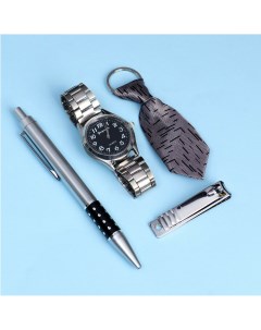 Набор подарочный 4в1 ручка часы кусачки брелок микс Nobrand