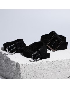 Подарочный набор 3 ремня плетенка пряжка металл цвет черный Nobrand