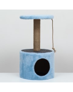 Домик для кошек с когтеточкой круглый джут 35 х 35 х 64 см голубой Nobrand