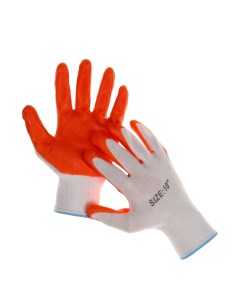 Перчатки нейлоновые с нитриловым полуобливом размер 10 оранжевые Greengo