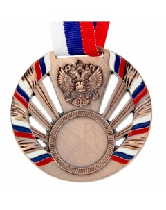 Медаль под нанесение 040 диам 7 см триколор цвет бронз с лентой Командор