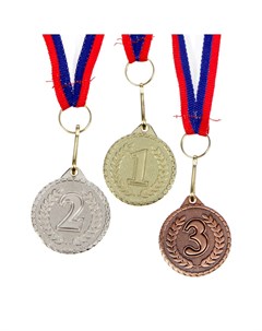 Медаль призовая 041 диам 3 2 см 1 место цвет зол с лентой Командор