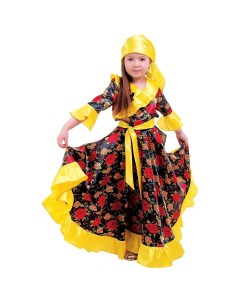 Карнавальный цыганский костюм для девочки желтый с оборкой по груди р 32 рост 122 см Страна карнавалия