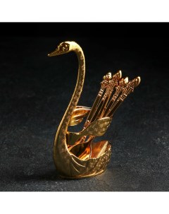 Набор ложек на подставке swan 7 5 5 15 см 6 шт цвет золотой Magistro