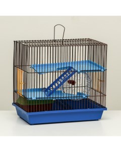 Клетка для грызунов с пластиковыми полками и наполнением 36 х 23 х 34 см синий Nobrand