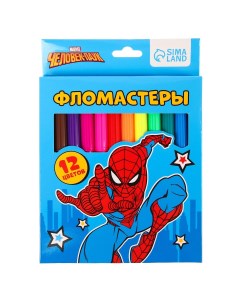 Фломастеры 12 цветов в картонной коробке человек паук Marvel