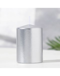 Свеча цилиндр парафиновая лакированная серебряный металлик 5 6 8 см Nobrand