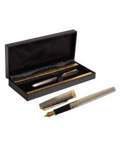Ручка подарочная перьевая в кожзам футляре пб s корпус серебро с золотом Calligrata