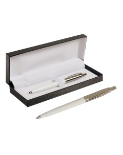 Ручка подарочная шариковая в кожзам футляре автоматическая корпус белый серебро Calligrata