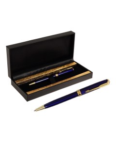 Ручка подарочная шариковая в кожзам футляре пб s поворотная корпус синий с золотом Calligrata
