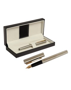 Ручка подарочная перьевая в кожзам футляре корпус серебро с золотом Nobrand