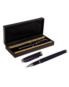 Ручка подарочная шариковая в кожзам футляре корпус синий с серебром Calligrata