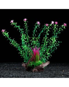 Растение искусственное аквариумное на платформе в виде коряги 30 см зеленое Пижон аква