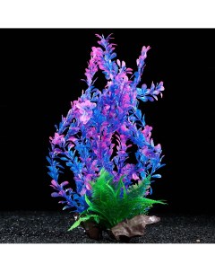 Растение искусственное аквариумное на платформе в виде коряги 40 см сине розовое Пижон аква
