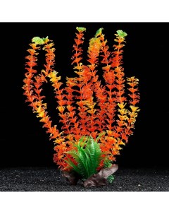 Растение искусственное аквариумное на платформе в виде коряги 40 см оранжевое Пижон аква