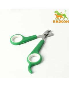 Ножницы когтерезы с упором для пальца отверстие 6 мм зеленые с белым Пижон