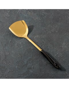 Лопатка из нержавеющей стали base 34 5 10 4 см цвет ручки черный цвет металла золотой Nobrand