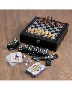 Набор 4 в 1 шахматы домино 2 колоды карт 25 х 25 см Nobrand
