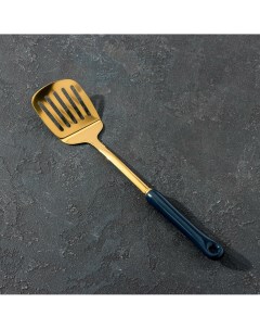 Лопатка из нержавеющей стали с отверстиями base 36 5 8 2 5 см цвет ручки синий цвет металла золотой Nobrand