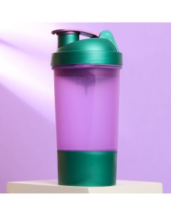 Шейкер спортивный с чашей под протеин фиолетово зеленый 500 мл Nobrand