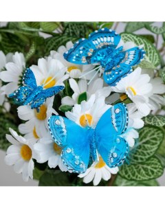 Набор бабочек для декора и флористики на прищепке пластиковый синий 6шт 5 см 8 см и 12 см Upak land