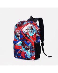 Рюкзак школьный из текстиля на молнии наружный карман цвет синий красный Nobrand