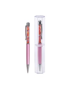Ручка подарочная шариковая в пластиковом футляре поворотная стразы розовая с серебром Calligrata