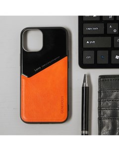 Чехол luazon для iphone 12 mini поддержка magsafe вставка из стекла и кожи оранжевый Luazon home