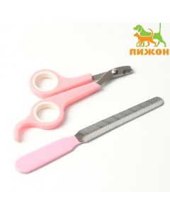 Набор по уходу за когтями ножницы когтерезы отверстие 6 мм и пилка розовый с белым Пижон