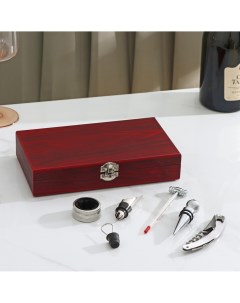 Набор для вина в кейсе 5 предметов пробка воронка штопор кольцо термометр Доляна