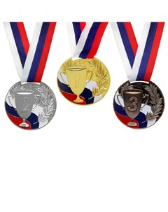 Медаль призовая 013 диам 5 см 3 место триколор цвет бронз с лентой Командор