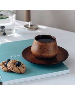 Чайная пара из натурального кедра mаgistrо чашка 150 мл блюдце d 15 5 см цвет шоколадный Magistro