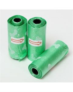 Пакеты для уборки за собаками с печатью 3 рулона по 15 пакетов 29х21 см зеленые Пижон