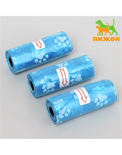 Пакеты для уборки за собаками с печатью 3 рулона по 15 пакетов 29х21 см голубые Пижон