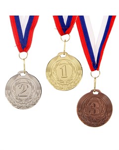 Медаль призовая 049 диам 5 см 3 место цвет бронз с лентой Командор