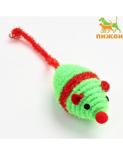 Мышь новогодняя погремушка с бубенчиком 8 см зеленая красная Пижон