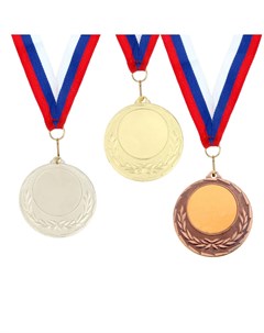 Медаль под нанесение 034 диам 4 см цвет сер с лентой Командор