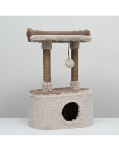 Домик для кошек с когтеточкой с овальной полкой 54 х 34 х 80 см коричневая Пижон