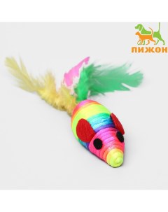 Мышь разноцветная с перьями 5 см радужная Пижон