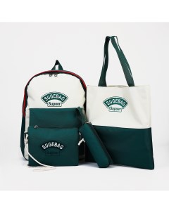 Рюкзак на молнии наружный карман набор шопер сумка цвет зеленый Nobrand